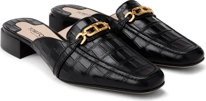 Whitney crocodile-embossed leather mules - Image 2