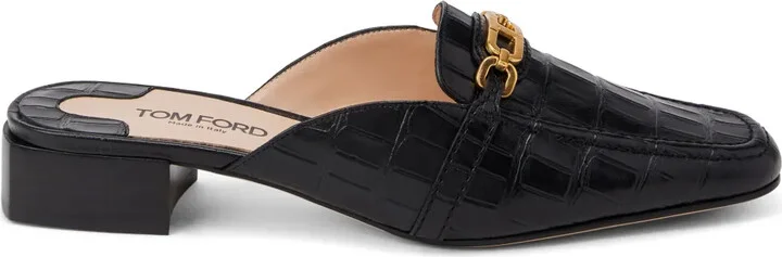 Whitney crocodile-embossed leather mules