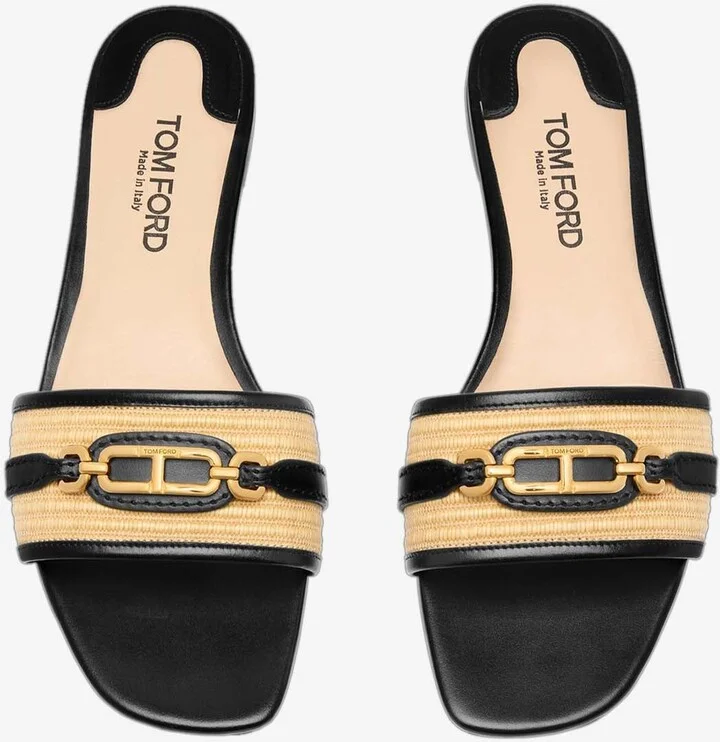 Whitney Raffia and Leather Slides - Image 3