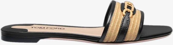 Whitney Raffia and Leather Slides