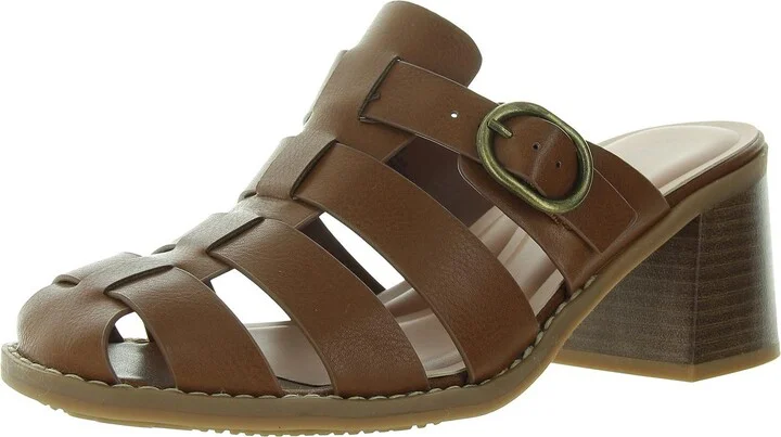 Whitnie Womens Woven Faux Leather Block Heel