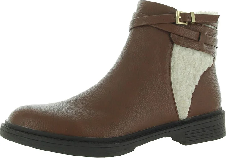 Wind Lug Buckle Cozy Womens Leather Faux Fur Ankle Boots