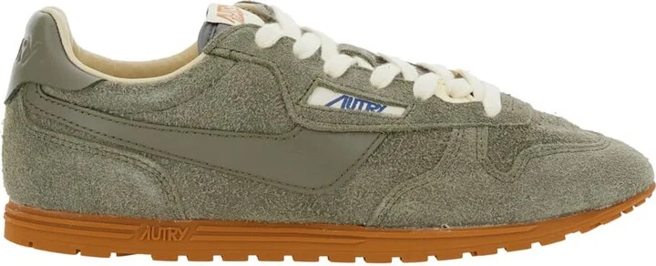 'windspin' Green Low Top Sneakers With Logo Patch On Tongue And Side In Suede Woman