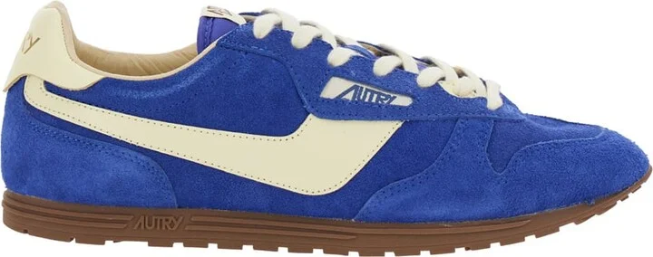 'windspin Low' Blue Sneaker With Logo On The Side And On The Heel In Suede Man