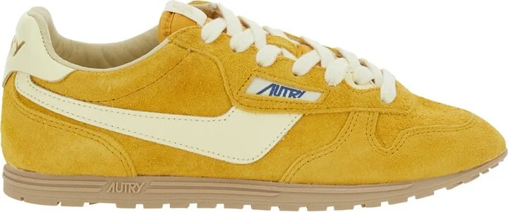 'windspin Low' Yellow Sneaker With Logo On The Side And On The Heel In Suede Woman