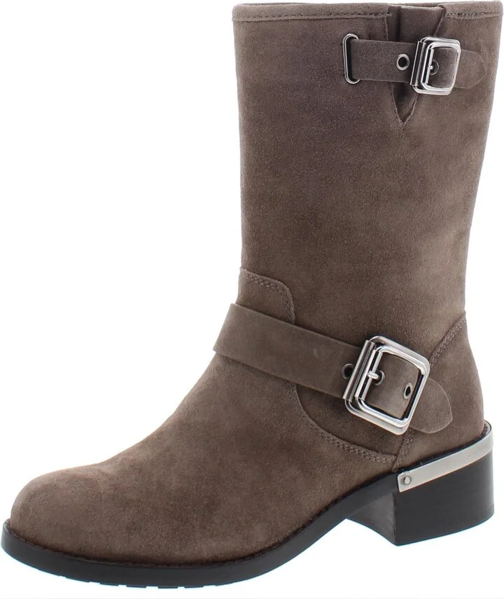 Windy Womens Buckle Moto Mid-Calf Boots