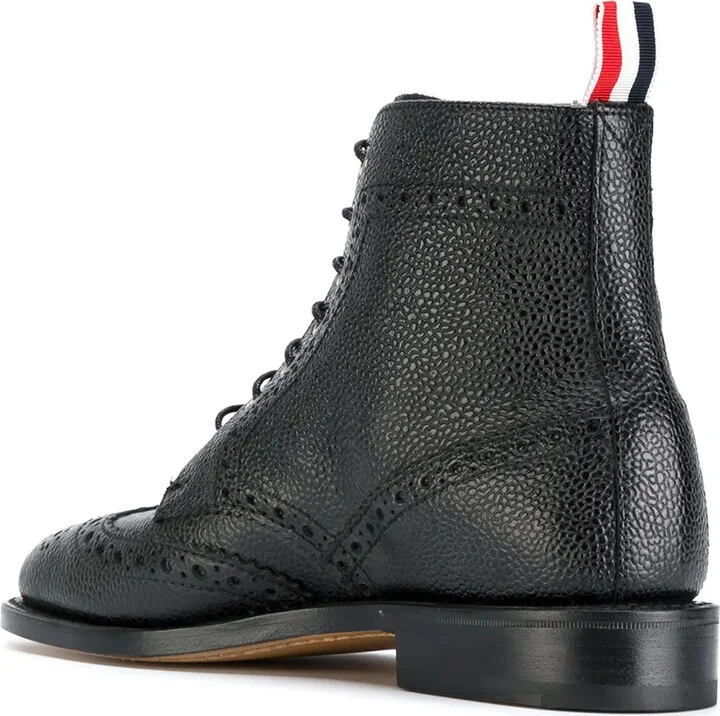 Wingtip Brogue Boot With Leather Sole In Black Pebble Grain - Image 3
