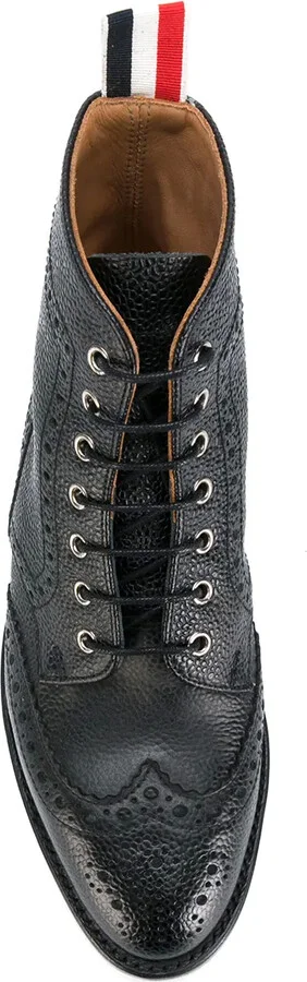 Wingtip Brogue Boot With Leather Sole In Black Pebble Grain - Image 4