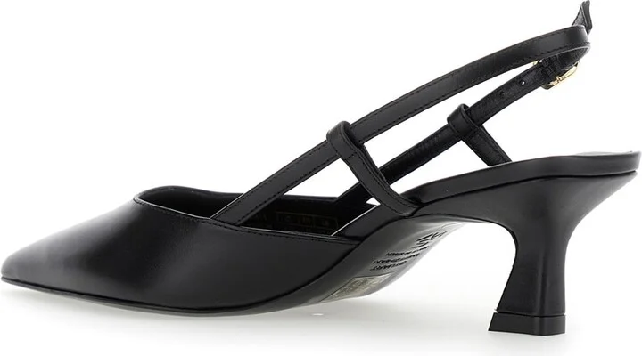 'winnie' Black Slingback Pumps Wirh Medium Heel In Leather Woman - Image 3