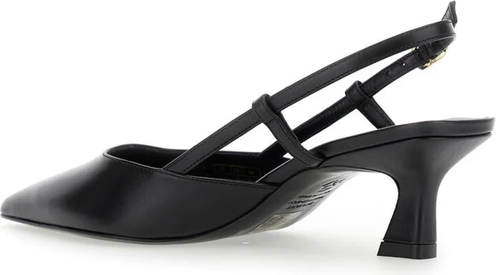 'Winnie' Black Slingback Pumps Wirh Medium Heel In Leather Woman - Image 3