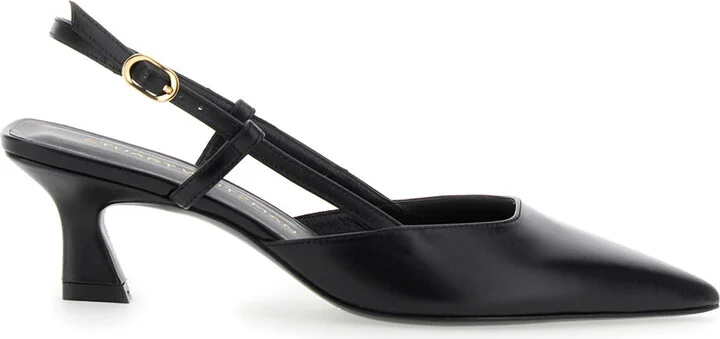 'winnie' Black Slingback Pumps Wirh Medium Heel In Leather Woman