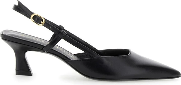 'Winnie' Black Slingback Pumps Wirh Medium Heel In Leather Woman