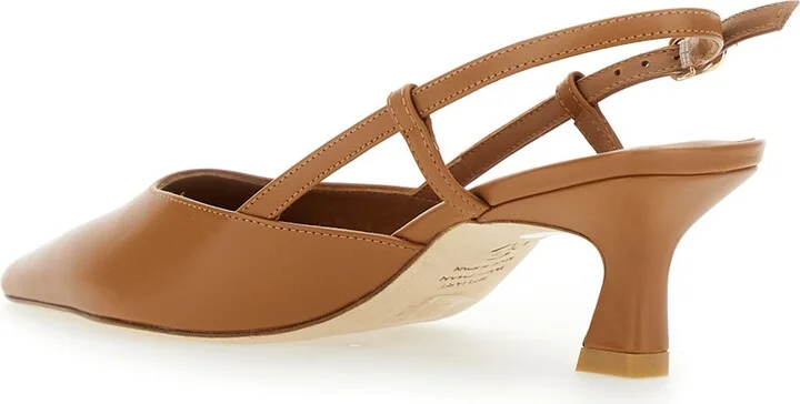 'winnie' Brown Slingback Pumps Wirh Medium Heel In Leather Woman - Image 3