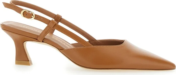 'winnie' Brown Slingback Pumps Wirh Medium Heel In Leather Woman