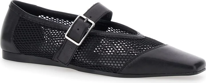 'wioletta' Black Ballerinas With Adjustable Strap And Perforated Design In Leather Woman - Image 2