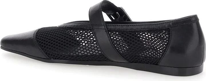 'wioletta' Black Ballerinas With Adjustable Strap And Perforated Design In Leather Woman - Image 3