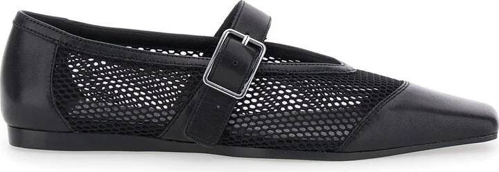 'wioletta' Black Ballerinas With Adjustable Strap And Perforated Design In Leather Woman