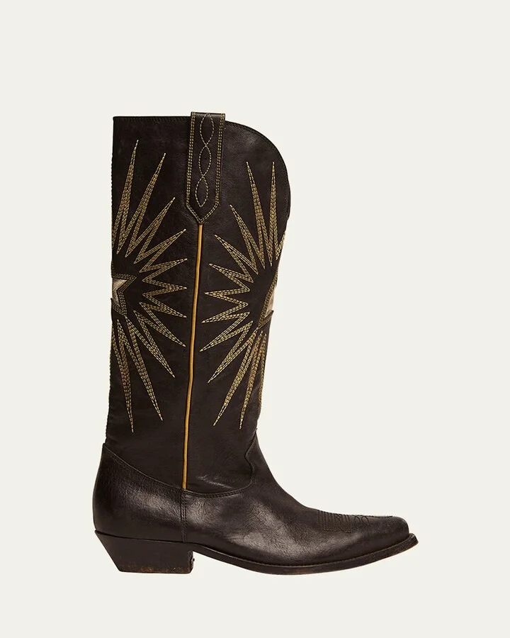 Wish Star Embroidered Leather Western Boots
