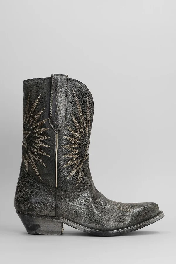 Wish Star Texan Ankle Boots In Black Leather