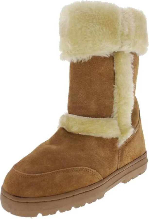 Witty Womens Suede Fold-Over Mid-Calf Boots