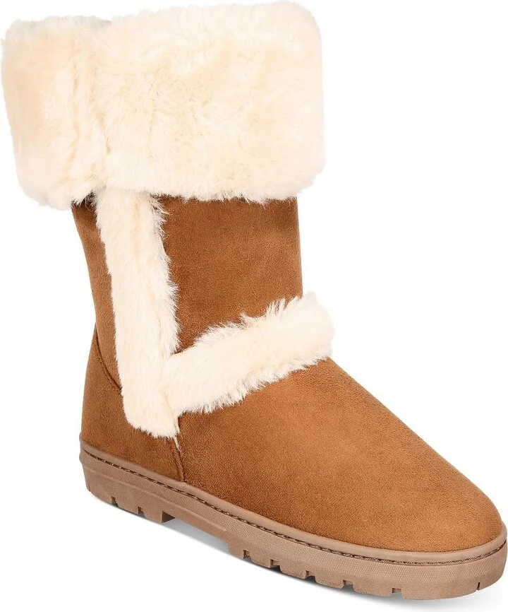 Wittyy Womens Pull On Round Toe Mid-Calf Boots