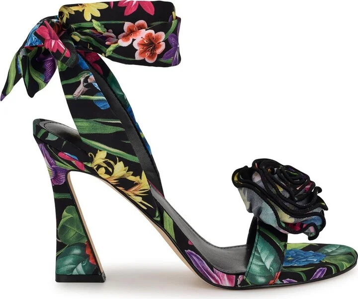 Wnkrave2 Womens Floral Print Manmade Lace-Up Heels
