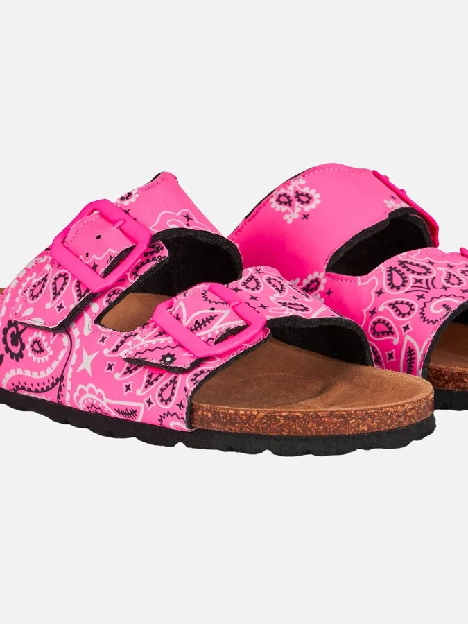 Woman Sandals With Pink Bandanna Print - Image 2