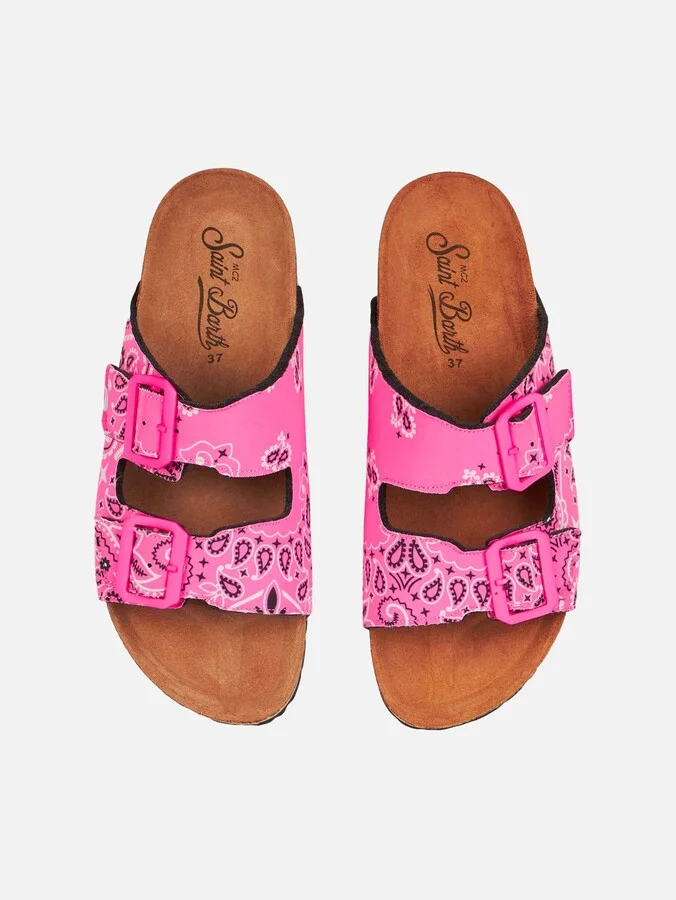 Woman Sandals With Pink Bandanna Print - Image 4