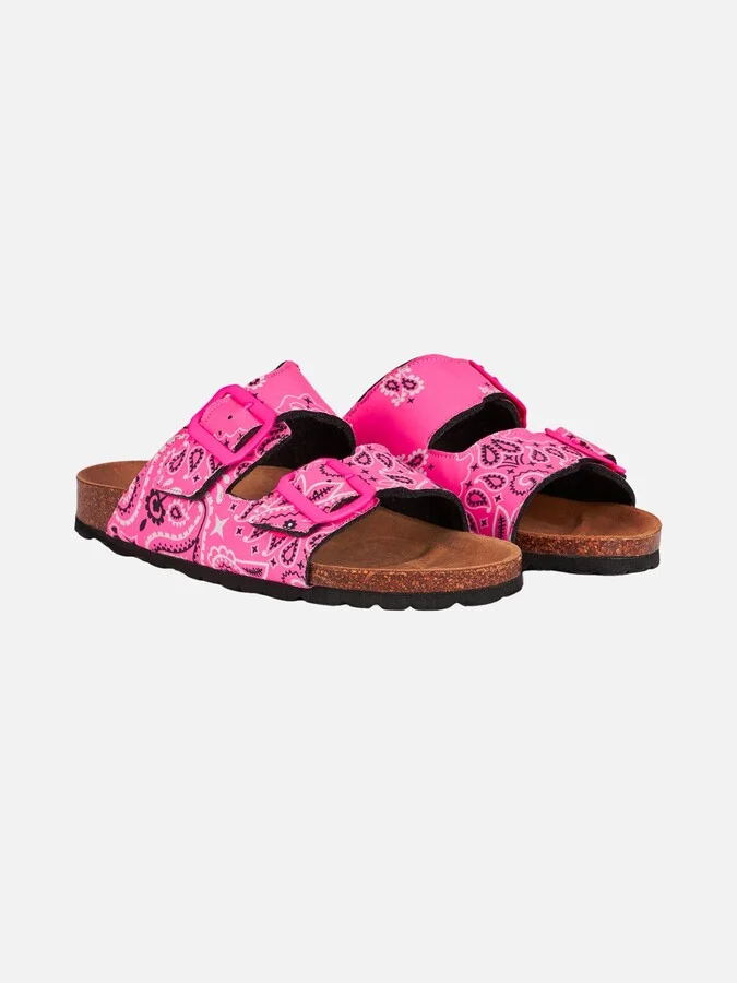 Woman Sandals With Pink Bandanna Print