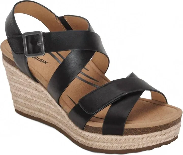 Women Anna Wedge In Black Calf Skin