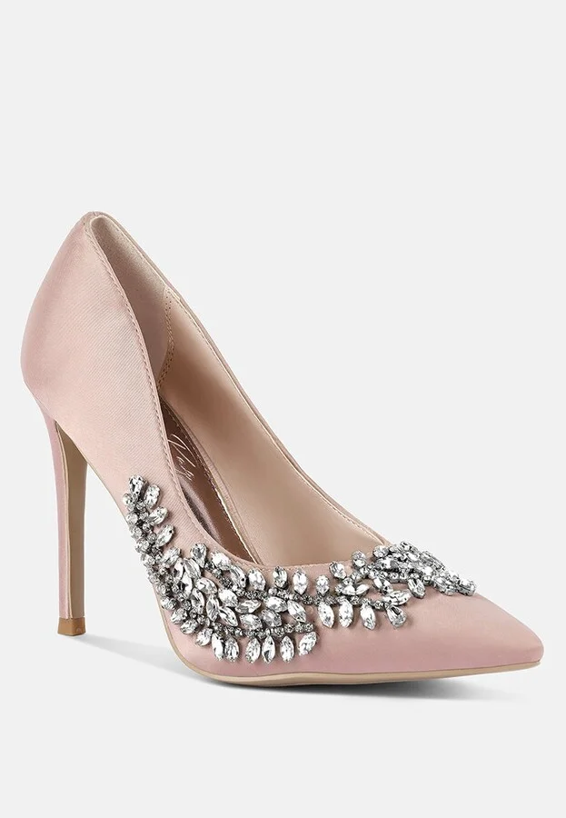 Women Ashlyn Rhinestones Embellished Satin Stiletto Pumps - Image 3