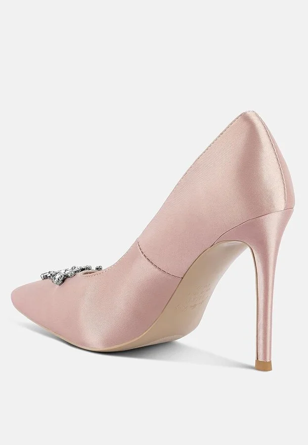 Women Ashlyn Rhinestones Embellished Satin Stiletto Pumps - Image 4