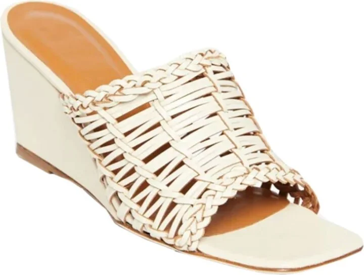 Women Blair Woven Wedge Slide Leather Sandals Cream