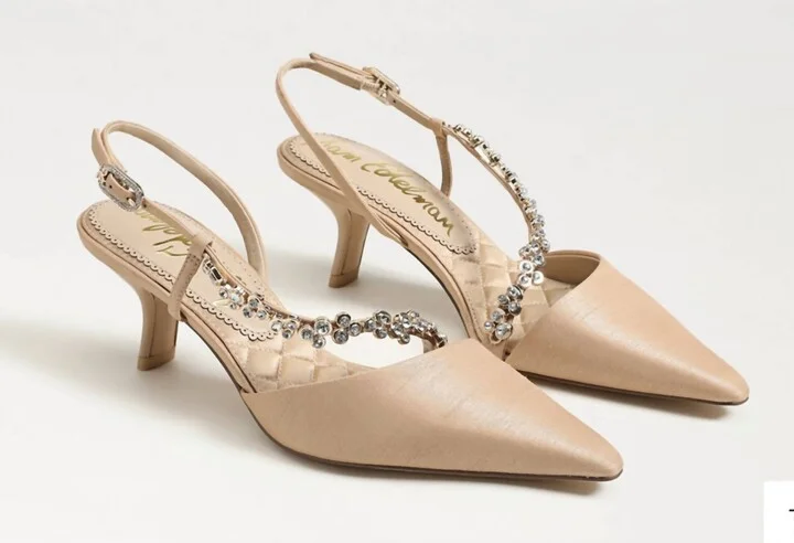 Women Bonnie Slingback Pump In Ecru Beige Silk