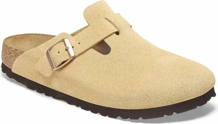 Women Boston Suede Leather Clog In Cream