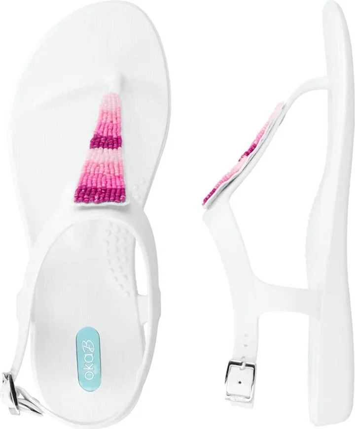 Women Bri-Beaded Tri Strap Sandal In Salt/fuchsia