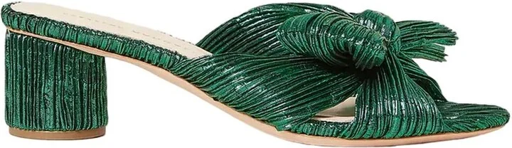 Women Emilia Pleated Bow Heel Sandal In Emerald