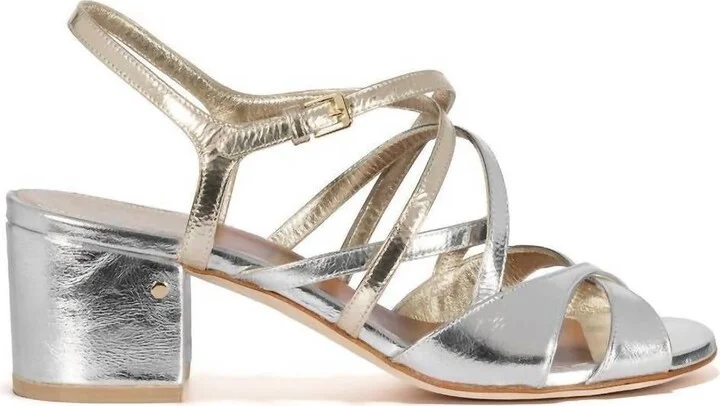Women Janet Bi-Color Metallic Leather Sandal In Silver/platine