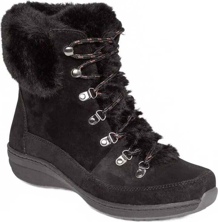 Women Jodie Fur Lace Up Boots In Black