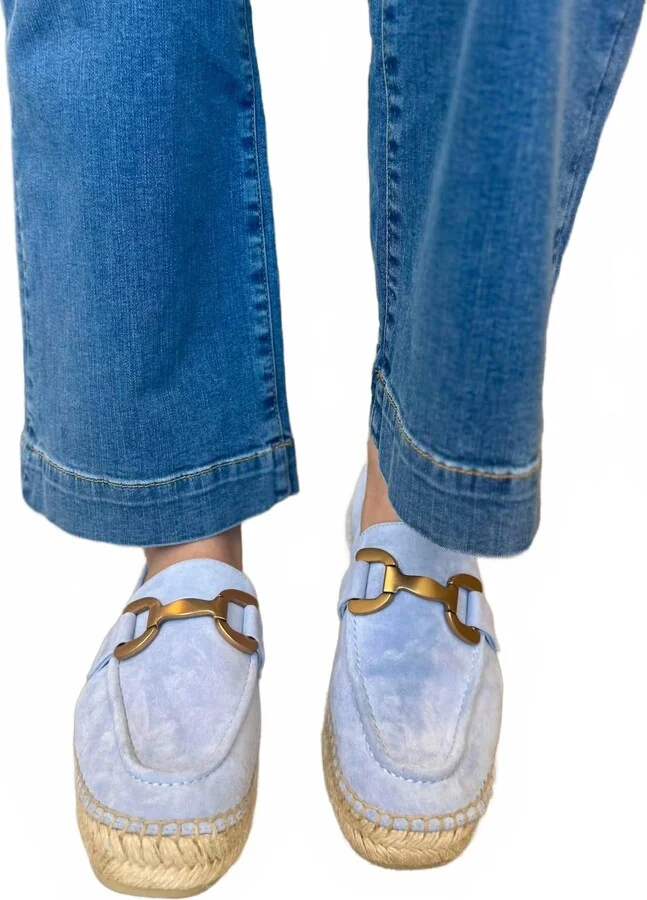 Women Kid Suede Loafers In Sky Blue