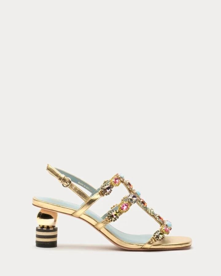 Women Kiki Gem Nappa With Rhinestones Heel In Gold W/ Multi