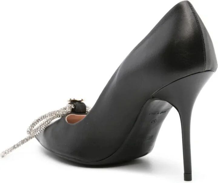 Women Leather Point Toe Rubber Sole 100mm Heel 000-Black