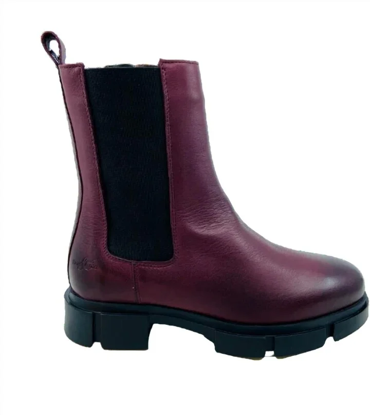 Women Lock Zip Up Boot In Bordeaux/black