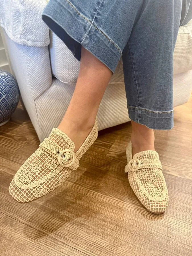 Women Macrame Loafers In Off White