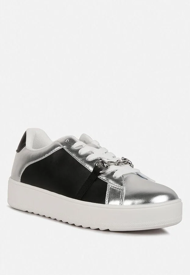 Women Nemo Contrasting Metallic Faux Leather Sneakers - Image 3