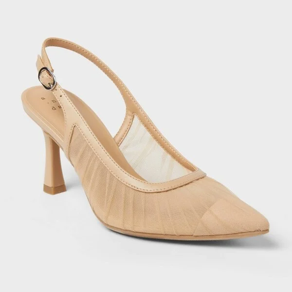 Women’s Abigail Pleated Mesh Sling Back Heels – A New Day™ Tan