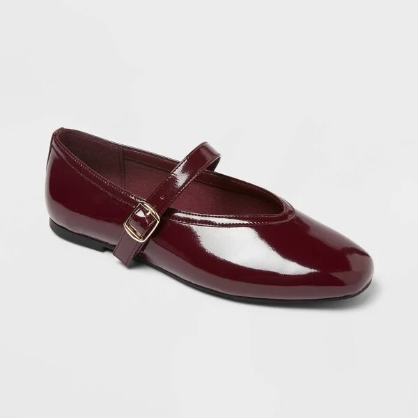 Women’s Elena Mary Jane Flats with Memory Foam Insole – A New day™ Burgundy 7.5