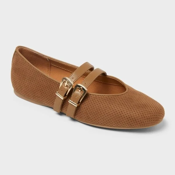 Women’s Henrietta Double Strap Mary Jane Flats with Memory Foam Insole – Universal Thread™ Taupe