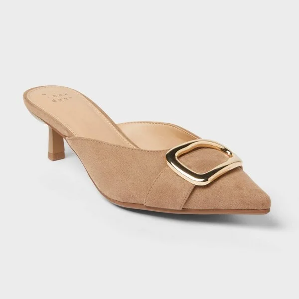 Women’s Larissa Pointed Toe Mule Heels – A New Day™ Beige