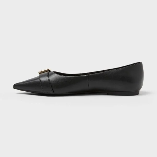 Women’s Valentina Pointed Toe Buckle Ballet Flats with Memory Foam Insole – A New day™ Black : Medium Width, Pull-On Style - Image 2